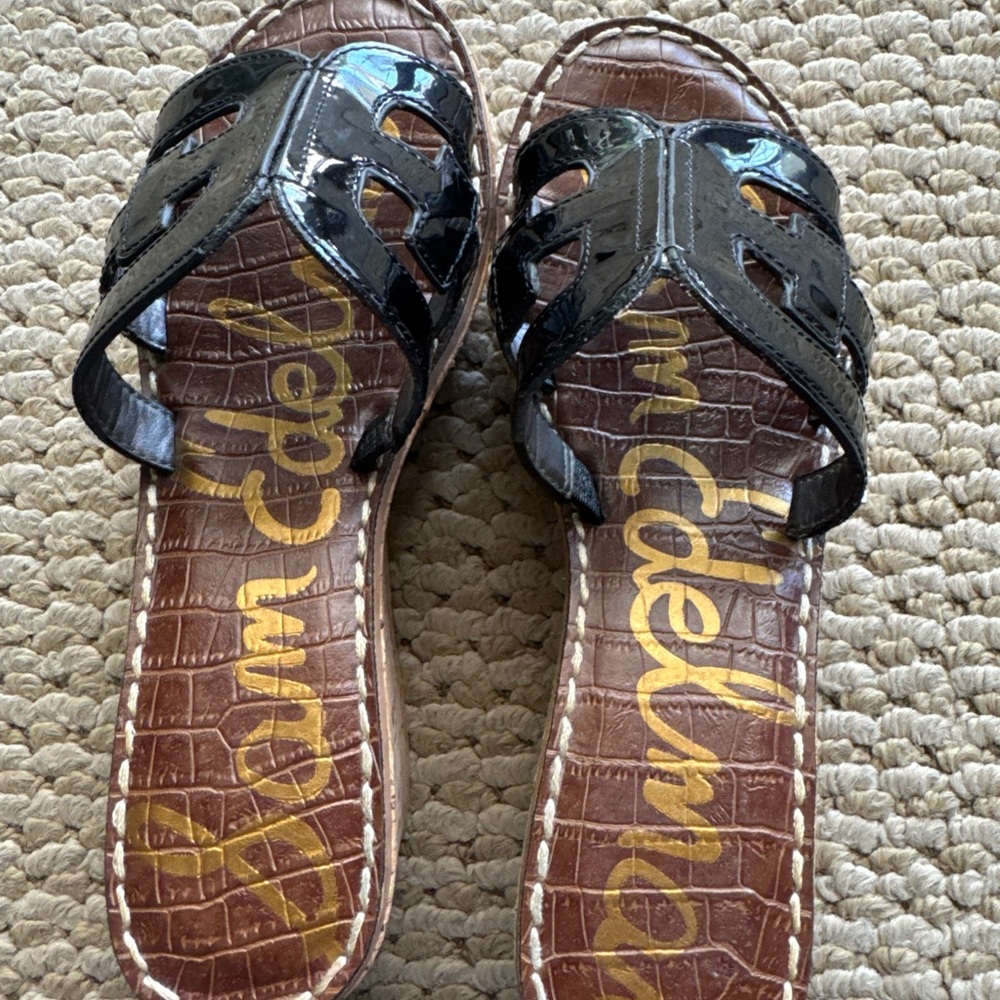 Sam Edelman Black and Brown Patent Leather Sandals